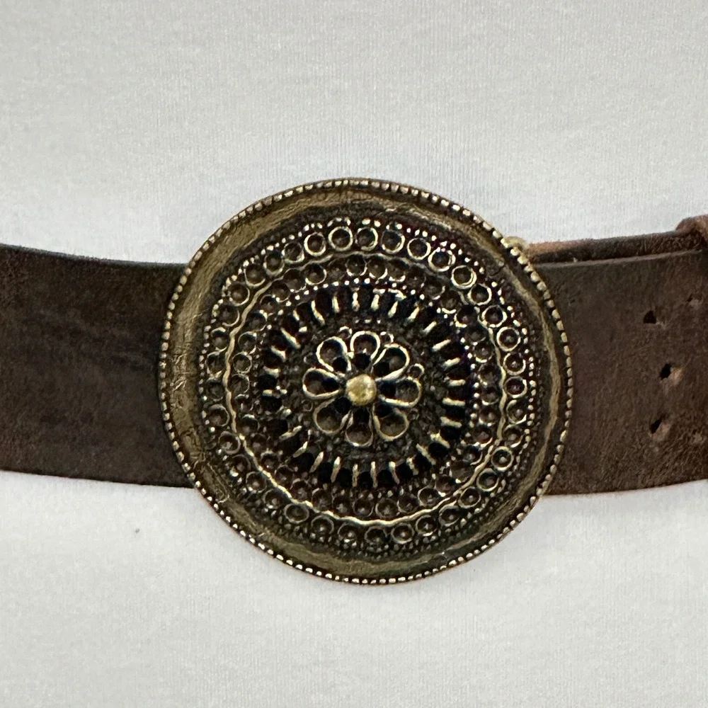 Vintage Boho Western Olga Santini Womens Belt M Brown Italian Leather Cowgirl